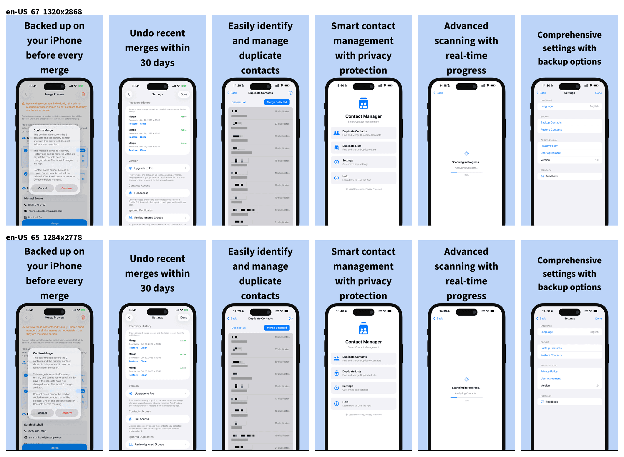 ContactMerge+ merge preview showing primary contact selection before confirming a merge.